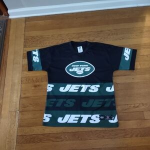 NY Jets NFL Tee M Black Green Stripe Logo Graphic T-Shirt Team Apparel